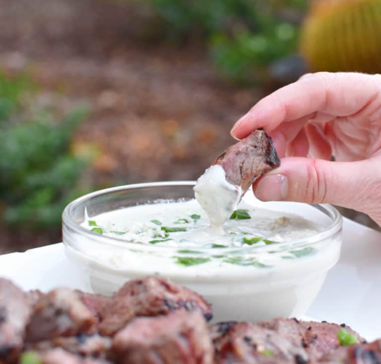 Steak Bites With Creamy Blue Cheese Camp Food The Spicy Apron
