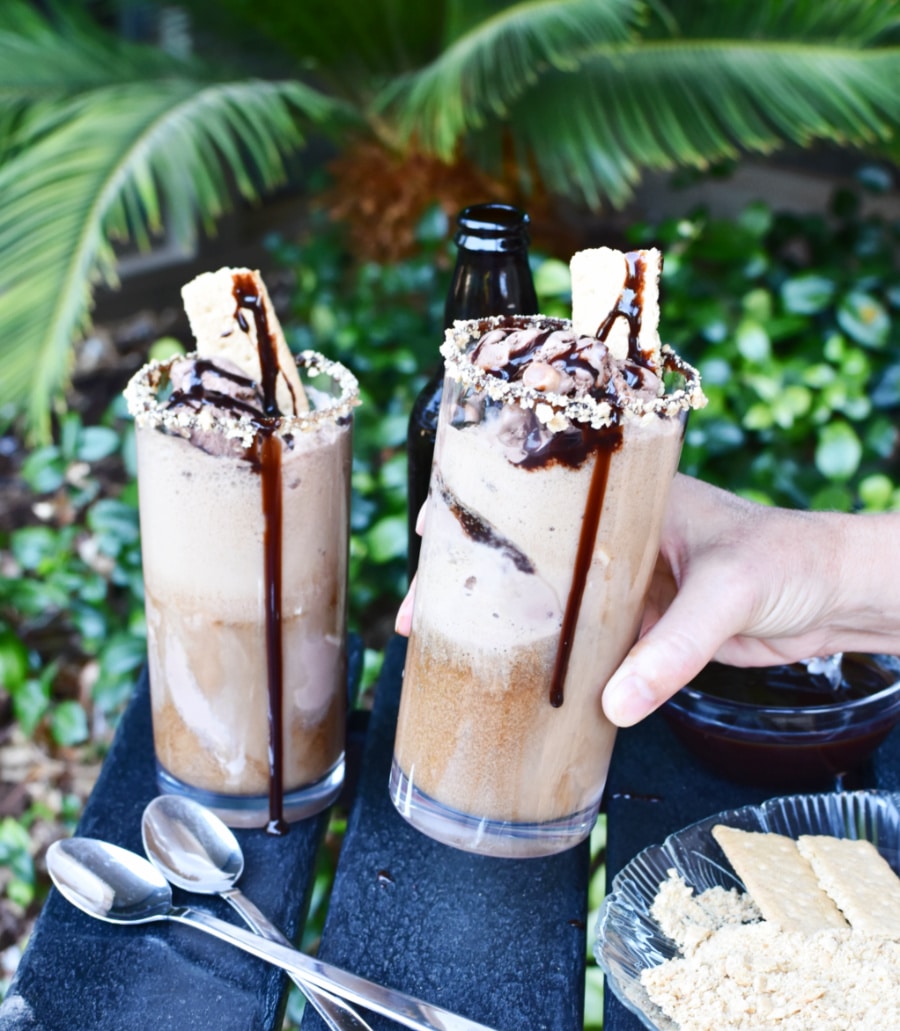 guinness s'mores ice cream float in hand