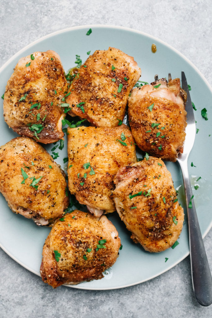 Baked Chicken Thighs Overhead on plate