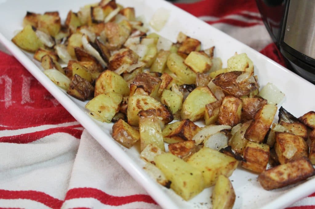 Air Fryer Roasted Potatoes in platter horizontal