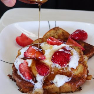 Brioche French Toast with Syrup vertical