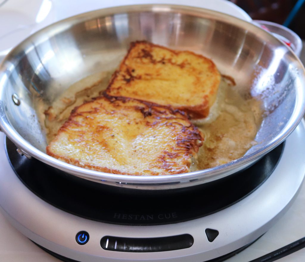Camping Breakfast brioche french toast in pan