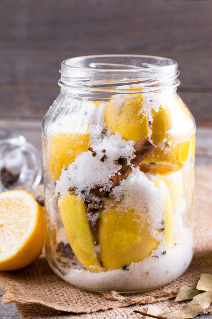 Preserved lemons in a jar no lid vertical