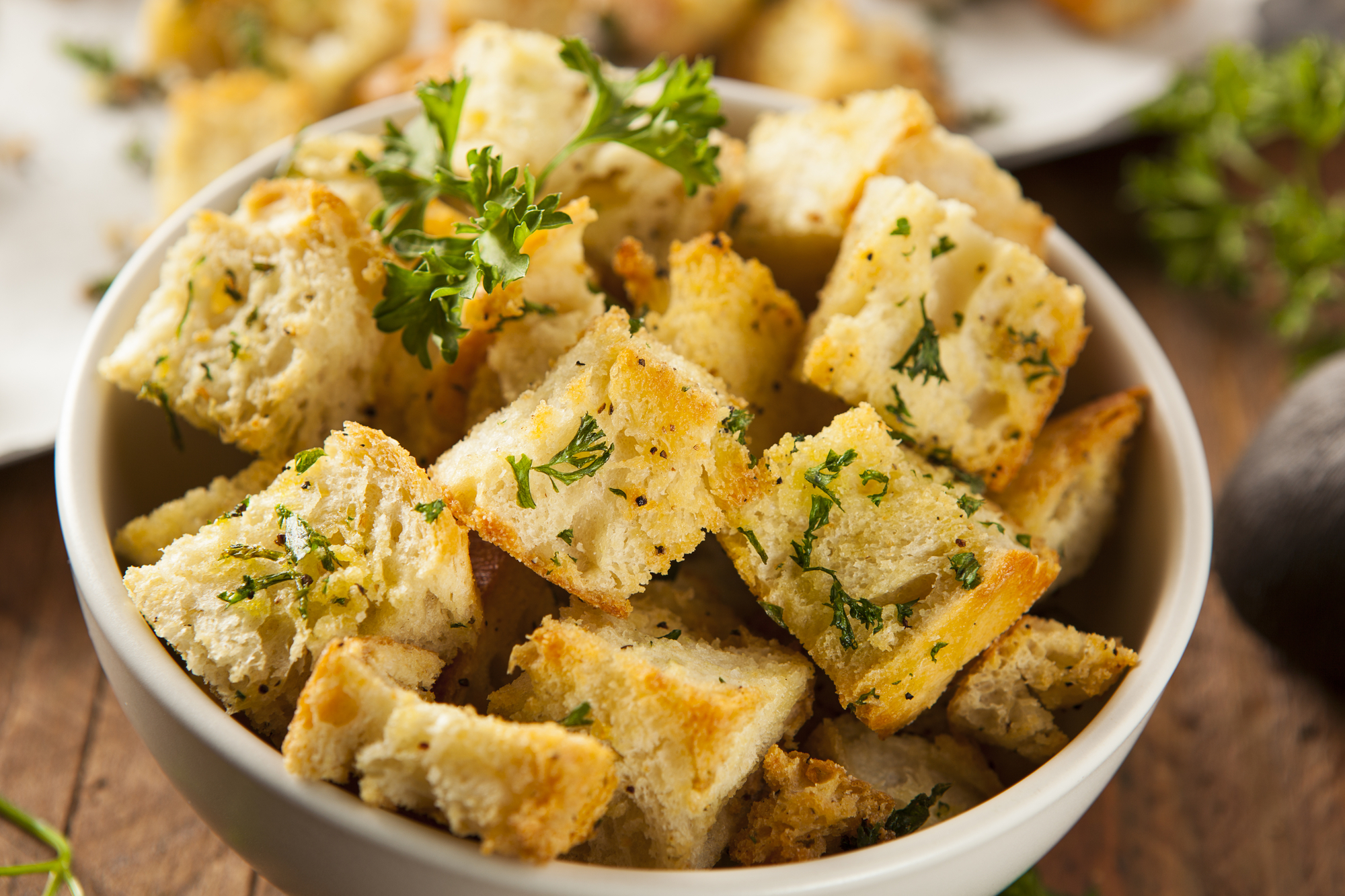 air fryer croutons in a bowl