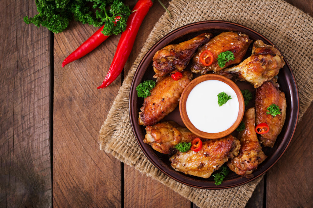 Convection oven chicken wings in a dish horizontal